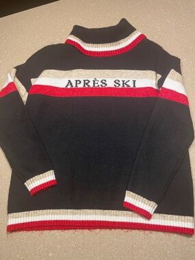 Lou & Grey Black Turtleneck Sweater with Red and Cream Stripes